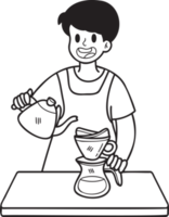 Hand Drawn barista dripping coffee illustration in doodle style png