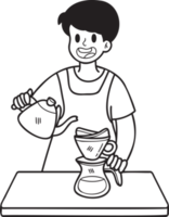 hand dragen Barista droppande kaffe illustration i klotter stil png