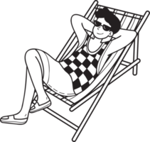 Hand Drawn Male tourists sunbathing on sunbeds illustration in doodle style png