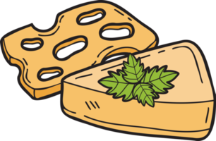 illustration de fromage en tranches dessinée à la main dans un style doodle png