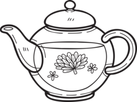 Hand Drawn english style teapot illustration in doodle style png