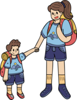 Hand Drawn female tourists with boys illustration in doodle style png