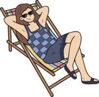 mão desenhado fêmea turistas banhos de sol em espreguiçadeiras ilustração dentro rabisco estilo png