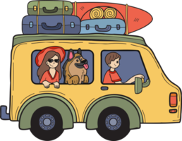 Hand Drawn Road trip van illustration in doodle style png