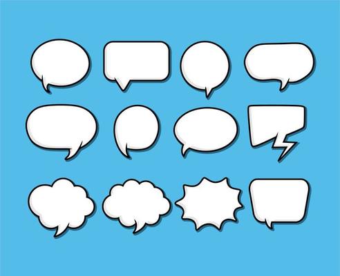 white blank speech bubble set isolated on blue background. vector illustration.