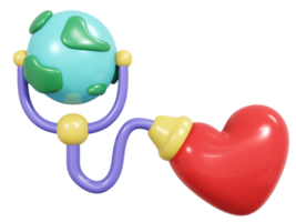 3D Rendering globe icon heart and stethoscope concept of earth day. 3D Render illustration. png