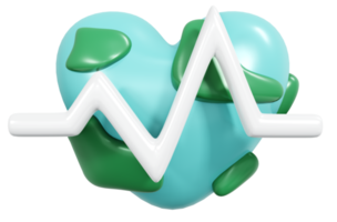 3D Rendering globe icon in heart shape with heartbeat line concept of earth day. 3D Render illustration. png