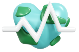 3d tolkning klot ikon i hjärta form med hjärtslag linje begrepp av jord dag. 3d framställa illustration. png