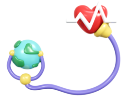 3D Rendering globe icon heart and stethoscope concept of world health day. 3D Render illustration. png