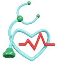 3D Rendering heartbeat line and stethoscope concept of world health day. 3D Render illustration. png