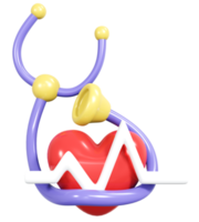 3d tolkning hjärta och stetoskop begrepp av värld hälsa dag. 3d framställa illustration. png