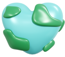 3d Rendern Globus Symbol im Herz gestalten Konzept von Erde Tag. 3d machen Illustration. png