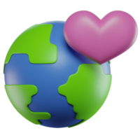 3d illustratie hart vorm en aarde icoon png
