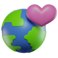 3d ilustración corazón forma y tierra icono png