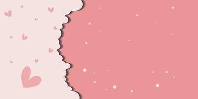 Horizontal banner with pink sky and paper cut clouds. Place for text. Happy Valentine's day sale header or voucher template with copy space for your text. vector