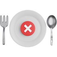 3D Rendering Plate with cutlery and cross symbol Isolated png