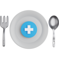 3D Rendering Plate with cutlery and plus symbol Isolated png