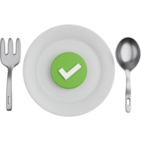 3D Rendering Plate with cutlery and check symbol Isolated png