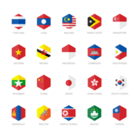 East Asia and South East Asia Flag Icons. Hexagon Flat Design. png