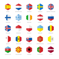Europe Flag Icons. Hexagon Flat Design. png