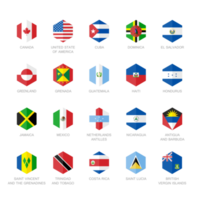 North America and Caribbean Flag Icons. Hexagon Flat Design. png