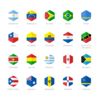 South America and Caribbean Flag Icons. Hexagon Flat Design. png