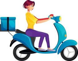 Express, fast, free scooter delivery concept. Food and other shipping services for websites. Vector cartoon illustration delivery with a courier. Advertise for restaurants, cafes, shops