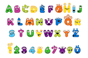 Cute Monster Alphabet and set of monster numbers png