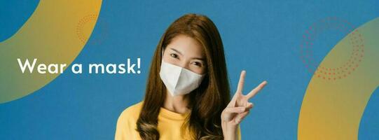 Blue Geometric Wear Mask Reminder Facebook Cover template