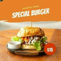 Orange Minimalist Special Burger Menu Instagram Post template