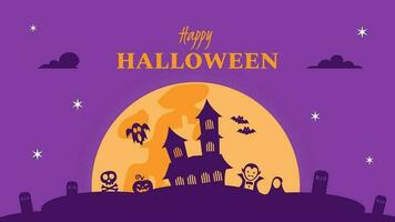 Purple Illustrated Happy Halloween Youtube Banner template