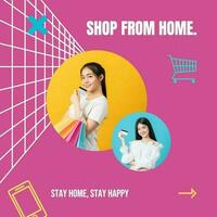 Pink Outlined Shop From Home Instagram Post template