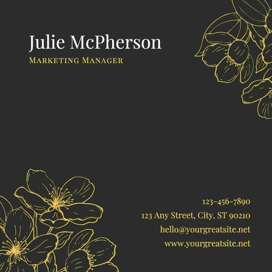 Brown & Gold Floral Square Business Card Template
