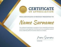 Gold & Blue Certificate of Appreciation template