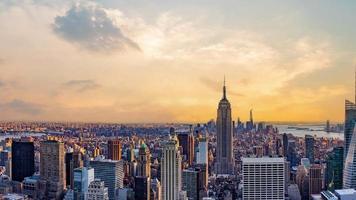 New York city skyline time lapse video from roof top with urban skyscrapers, New York, USA.