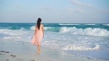 ung skön kvinna njut av strand semester video