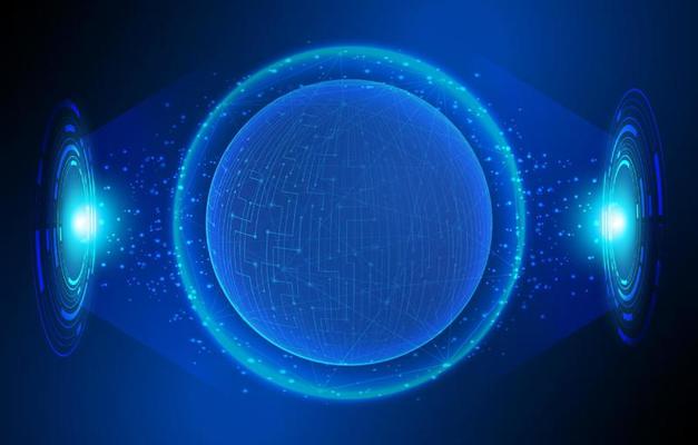 Modern Holographic Globe on Technology Background