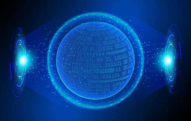 Modern Holographic Globe on Technology Background