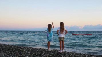 liten flickor ha roligt på tropisk strand under sommar semester video