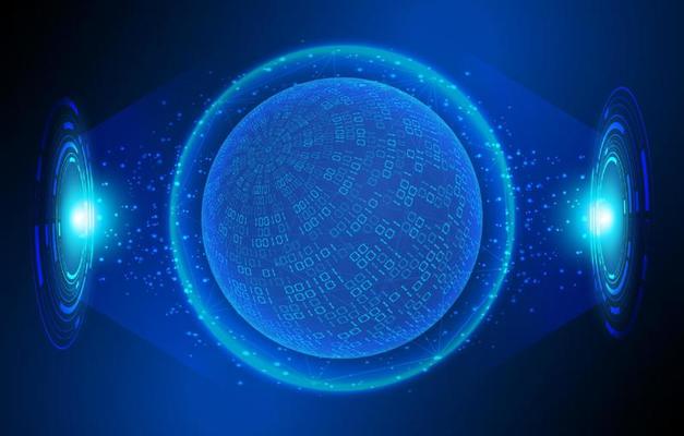 Modern Holographic Globe on Technology Background