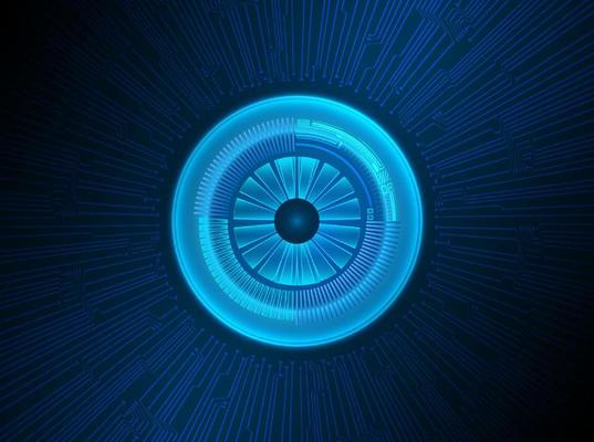 Modern Holographic Eye ball on Technology Background