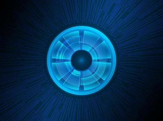 Modern Holographic Eye ball on Technology Background