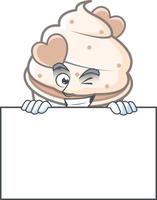 White cream love cupcake cartoon character style vector