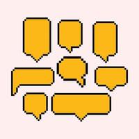 set of yellow dialog box pixel art style vector