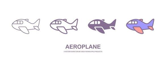 Four different styles of aeroplane, airplane or aircraft vector icons that can be used for many projects, like web design, app etc. which is isolated on a white background.