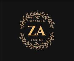 ZA Initials letter Wedding monogram logos collection, hand drawn modern minimalistic and floral templates for Invitation cards, Save the Date, elegant identity for restaurant, boutique, cafe in vector