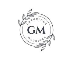 plantilla de logotipos de monograma de boda con letras iniciales gm, plantillas florales y minimalistas modernas dibujadas a mano para tarjetas de invitación, guardar la fecha, identidad elegante. vector