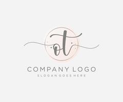 Initial OT feminine logo. Usable for Nature, Salon, Spa, Cosmetic and Beauty Logos. Flat Vector Logo Design Template Element.