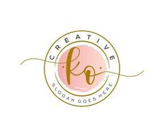 initial KO Feminine logo beauty monogram and elegant logo design, handwriting logo of initial signature, wedding, fashion, floral and botanical with creative template. vector