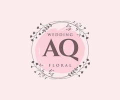 AQ Initials letter Wedding monogram logos template, hand drawn modern minimalistic and floral templates for Invitation cards, Save the Date, elegant identity. vector